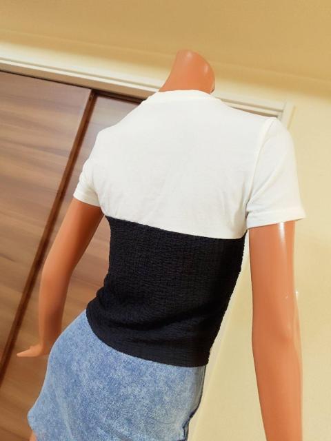 新品★M〜L★ホワイトTシャツ×黒ベアワッフル重ね着風Tシャツ★ < 女性ファッション  新品★M〜L★ホワイトTシャツ×黒ベアワッフル重ね着風Tシャツ★ < 女性ファッションの