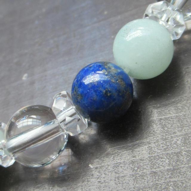 ラピスラズリxアマゾナイトx水晶ブレスレット 天然石 パワーストーン < 女性アクセサリー/時計 ラピスラズリxアマゾナイトx水晶ブレスレット 天然石 パワーストーン < 女性アクセサリー/時計の