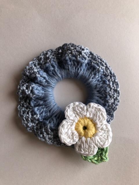 ハンドメイド ミニ シュシュ コットン ガーリー お花 ブルー < 女性ファッション  ハンドメイド ミニ シュシュ コットン ガーリー お花 ブルー < 女性ファッションの