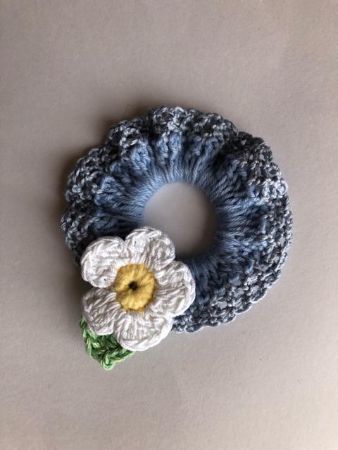 ハンドメイド ミニ シュシュ コットン ガーリー お花 ブルー < 女性ファッション  ハンドメイド ミニ シュシュ コットン ガーリー お花 ブルー < 女性ファッションの