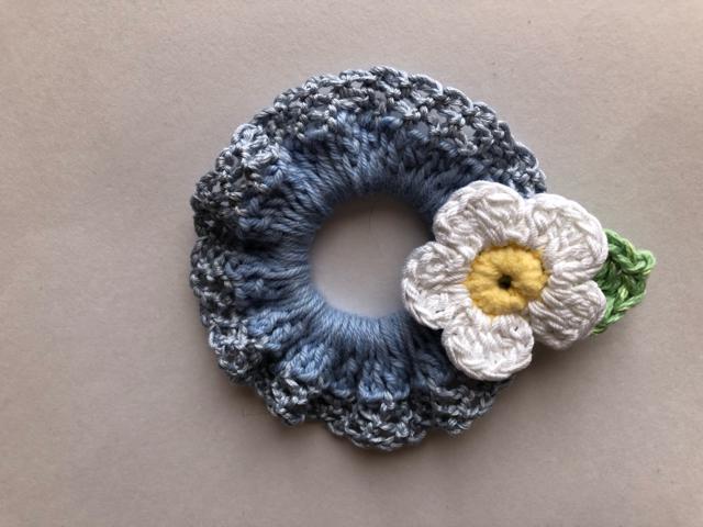 ハンドメイド ミニ シュシュ コットン ガーリー お花 ブルー < 女性ファッション  ハンドメイド ミニ シュシュ コットン ガーリー お花 ブルー < 女性ファッションの