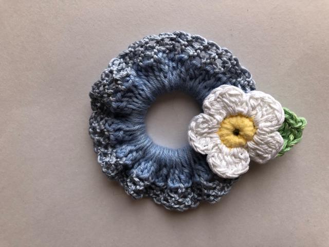 ハンドメイド ミニ シュシュ コットン ガーリー お花 ブルー < 女性ファッション  ハンドメイド ミニ シュシュ コットン ガーリー お花 ブルー < 女性ファッションの