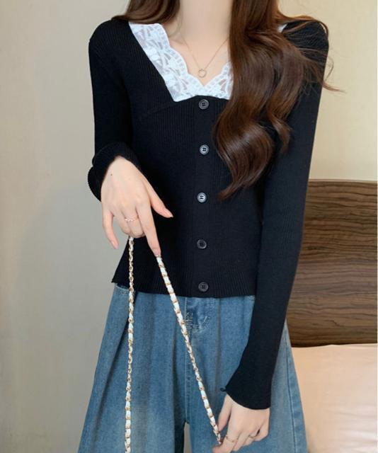 送料無料 新品 ニットトップス Vネック レース切替え < 女性ファッション  送料無料 新品 ニットトップス Vネック レース切替え < 女性ファッションの