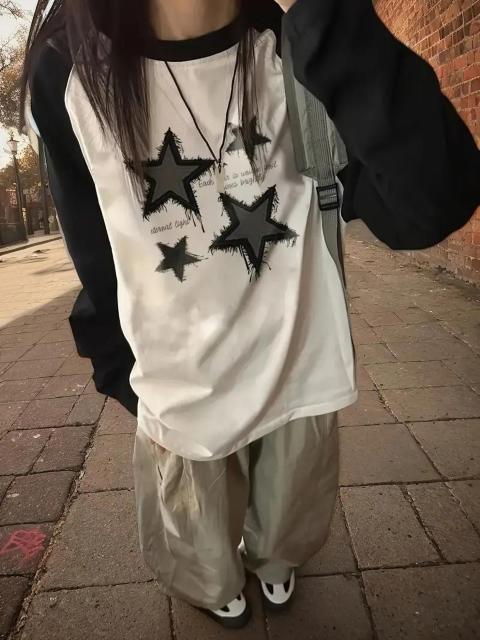 超お買い得890円★レディース カジュアル ラグラン 長袖 Tシャツ、ブラック&ホワイト ジオメトリック日本サイズM < 女性ファッション  超お買い得890円★レディース カジュアル ラグラン 長袖 Tシャツ、ブラック&ホワイト ジオメトリック日本サイズM < 女性ファッションの