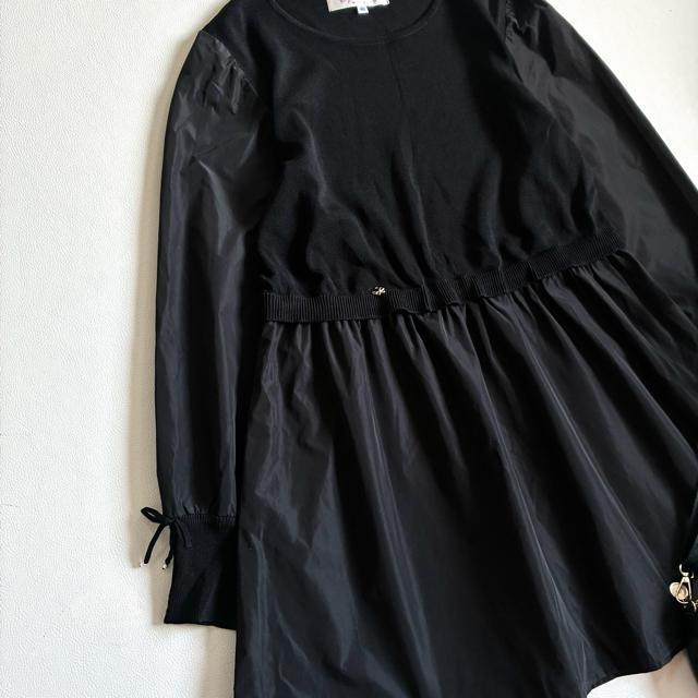 ◆美品◆スーパービューティー◆ニット切替長袖チュニック◆ナイロン◆黒◆フレア◆L < 女性ファッション ◆美品◆スーパービューティー◆ニット切替長袖チュニック◆ナイロン◆黒◆フレア◆L < 女性ファッションの