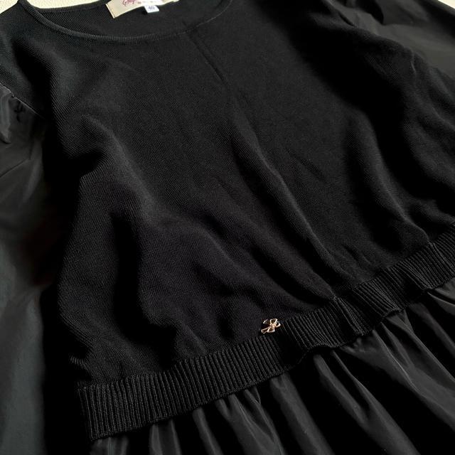 ◆美品◆スーパービューティー◆ニット切替長袖チュニック◆ナイロン◆黒◆フレア◆L < 女性ファッション ◆美品◆スーパービューティー◆ニット切替長袖チュニック◆ナイロン◆黒◆フレア◆L < 女性ファッションの