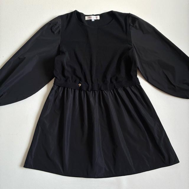 ◆美品◆スーパービューティー◆ニット切替長袖チュニック◆ナイロン◆黒◆フレア◆L < 女性ファッション ◆美品◆スーパービューティー◆ニット切替長袖チュニック◆ナイロン◆黒◆フレア◆L < 女性ファッションの