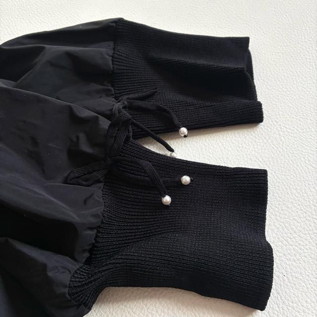 ◆美品◆スーパービューティー◆ニット切替長袖チュニック◆ナイロン◆黒◆フレア◆L < 女性ファッション ◆美品◆スーパービューティー◆ニット切替長袖チュニック◆ナイロン◆黒◆フレア◆L < 女性ファッションの