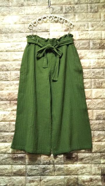 *north object de petit*ストライプ織り柄 ワイドパンツ 新品 カーキグリーン < 女性ファッション *north object de petit*ストライプ織り柄 ワイドパンツ 新品 カーキグリーン < 女性ファッションの