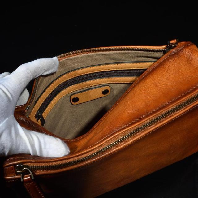 ◆DORUVA あぶり系 牛本革長方形ショルダーバッグ ブラウン 斜め掛け レザー◆茶k16 < 男性ファッション  ◆DORUVA あぶり系 牛本革長方形ショルダーバッグ ブラウン 斜め掛け レザー◆茶k16 < 男性ファッションの