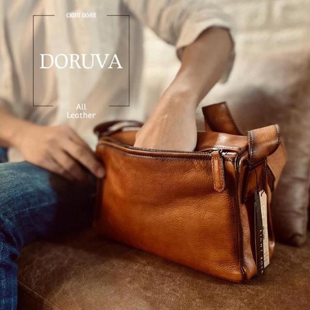 ◆DORUVA あぶり系 牛本革長方形ショルダーバッグ ブラウン 斜め掛け レザー◆茶k16 < 男性ファッション  ◆DORUVA あぶり系 牛本革長方形ショルダーバッグ ブラウン 斜め掛け レザー◆茶k16 < 男性ファッションの