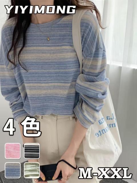 超お買い得1290円★レディース 春夏秋 ストライプ ラウンドネック 長袖Tシャツ ルーズ インスタ風トップス日本サイズL空色 < 女性ファッション 超お買い得1290円★レディース 春夏秋 ストライプ ラウンドネック 長袖Tシャツ ルーズ インスタ風トップス日本サイズL空色 < 女性ファッションの