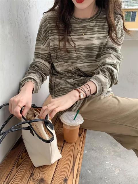 超お買い得1290円★レディース 春夏秋 ストライプ ラウンドネック 長袖Tシャツ ルーズ インスタ風トップス日本サイズL空色 < 女性ファッション 超お買い得1290円★レディース 春夏秋 ストライプ ラウンドネック 長袖Tシャツ ルーズ インスタ風トップス日本サイズL空色 < 女性ファッションの