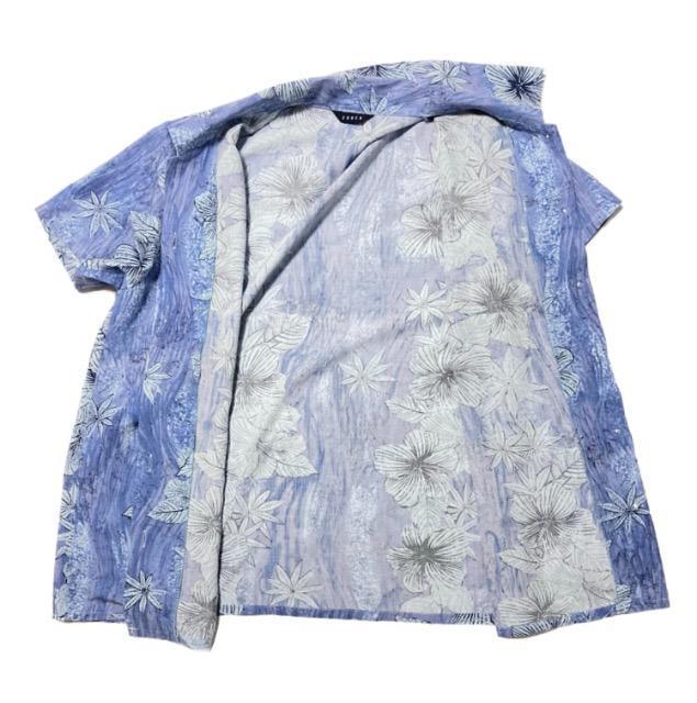 爽やかブルー系ハイビスカス柄◎アロハシャツ(M)美品 < 女性ファッション 爽やかブルー系ハイビスカス柄◎アロハシャツ(M)美品 < 女性ファッションの
