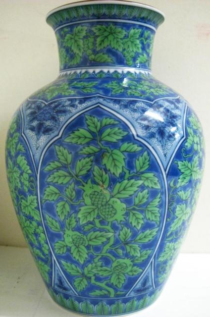 美品 花瓶 美濃焼 庫山窯 青花緑彩 < ホビー 美品 花瓶 美濃焼 庫山窯 青花緑彩 < ホビーの