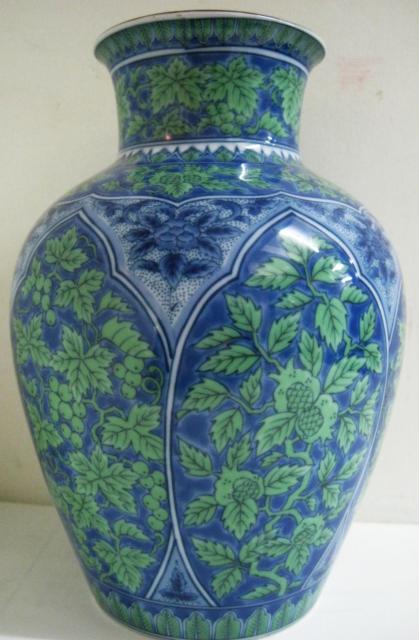 美品 花瓶 美濃焼 庫山窯 青花緑彩 < ホビー 美品 花瓶 美濃焼 庫山窯 青花緑彩 < ホビーの