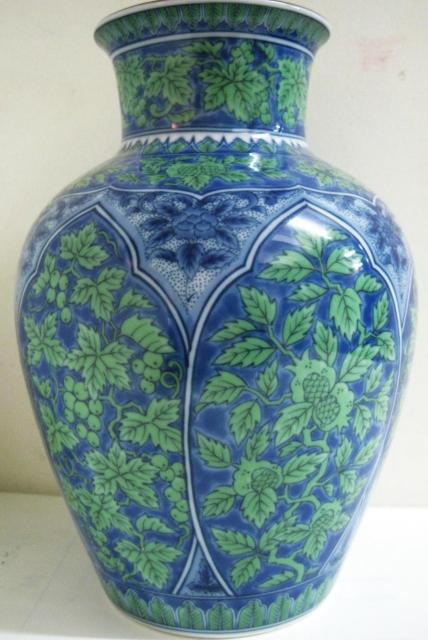 美品 花瓶 美濃焼 庫山窯 青花緑彩 < ホビー 美品 花瓶 美濃焼 庫山窯 青花緑彩 < ホビーの