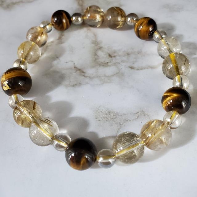 ★天然石★金タイチンルチル&スリー7タイガーアイ他ブレス★ < 男性アクセサリー/時計  ★天然石★金タイチンルチル&スリー7タイガーアイ他ブレス★ < 男性アクセサリー/時計の