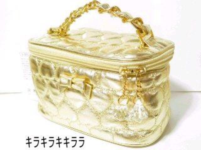 《New》リボン付★ハート*エナメルキルティング・バニティバッグ<ゴールド> < 女性ファッション  《New》リボン付★ハート*エナメルキルティング・バニティバッグ<ゴールド>  < 女性ファッションの