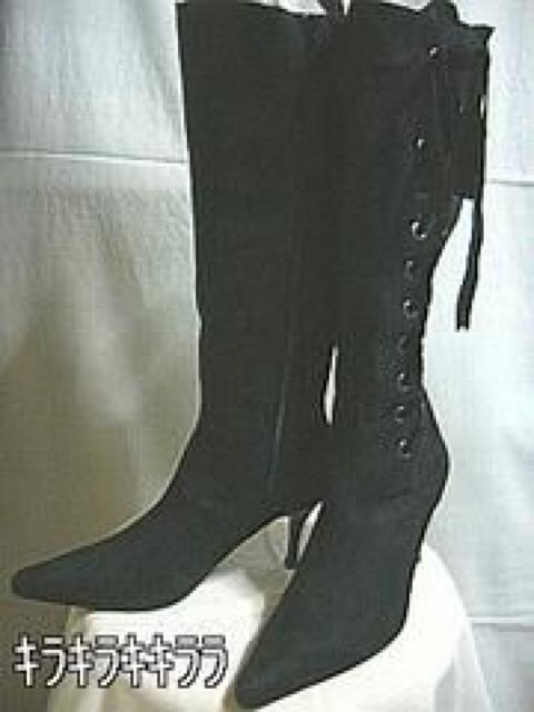 《New》サイド編み上げ★美脚*ロングブーツ(スエード)<ブラックLL> < 女性ファッション 《New》サイド編み上げ★美脚*ロングブーツ(スエード)<ブラックLL> < 女性ファッションの