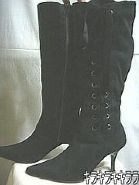 《New》サイド編み上げ★美脚*ロングブーツ(スエード)<ブラックLL> < 女性ファッション 《New》サイド編み上げ★美脚*ロングブーツ(スエード)<ブラックLL> < 女性ファッションの