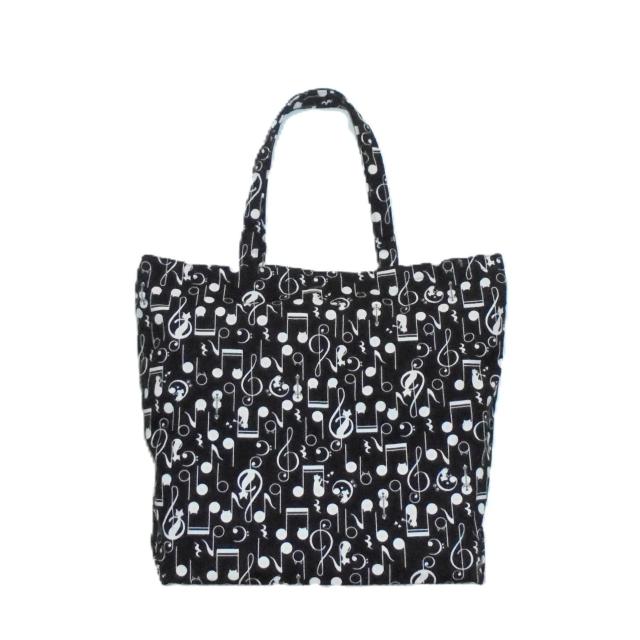 【L】【くったりタイプ】◆音符と猫×黒地◆エコバッグ サブバッグ音符柄トートバッグ 音楽デザイン < 女性ファッション 【L】【くったりタイプ】◆音符と猫×黒地◆エコバッグ サブバッグ音符柄トートバッグ 音楽デザイン < 女性ファッションの
