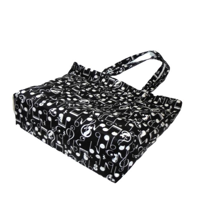 【L】【くったりタイプ】◆音符と猫×黒地◆エコバッグ サブバッグ音符柄トートバッグ 音楽デザイン < 女性ファッション 【L】【くったりタイプ】◆音符と猫×黒地◆エコバッグ サブバッグ音符柄トートバッグ 音楽デザイン < 女性ファッションの