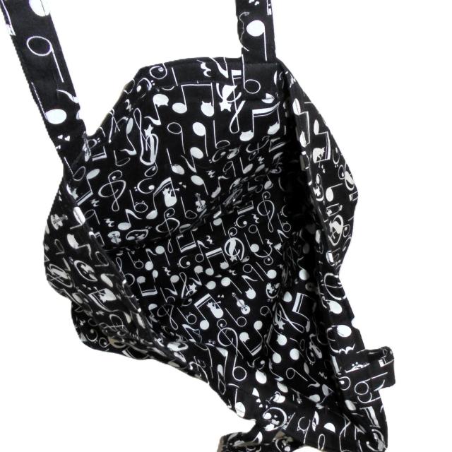 【L】【くったりタイプ】◆音符と猫×黒地◆エコバッグ サブバッグ音符柄トートバッグ 音楽デザイン < 女性ファッション 【L】【くったりタイプ】◆音符と猫×黒地◆エコバッグ サブバッグ音符柄トートバッグ 音楽デザイン < 女性ファッションの