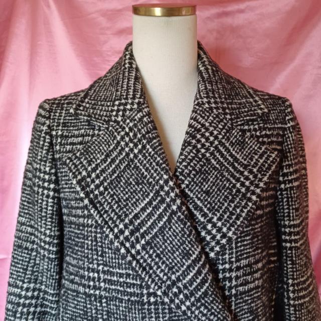 ★【GU】ジーユーお洒落☆黒白ブラック&ホワイト☆グレンチェック柄ダブルブレストコート☆テーラードカラーロングチェスターコート < 女性ファッション ★【GU】ジーユーお洒落☆黒白ブラック&ホワイト☆グレンチェック柄ダブルブレストコート☆テーラードカラーロングチェスターコート < 女性ファッションの