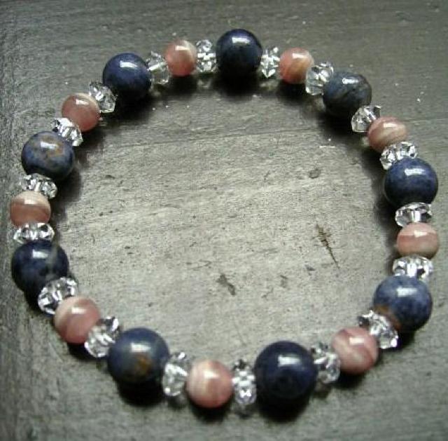 サファイアxインカローズxカット水晶ブレスレット < 女性アクセサリー/時計 サファイアxインカローズxカット水晶ブレスレット < 女性アクセサリー/時計の