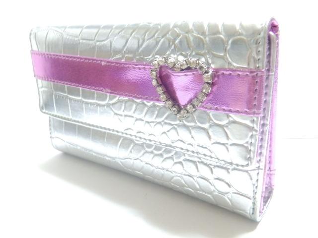 可愛い♪エナメル ラインストーンハートバックル クロコ型押し長財布 シルバー < 女性ファッション 可愛い♪エナメル ラインストーンハートバックル クロコ型押し長財布 シルバー < 女性ファッションの