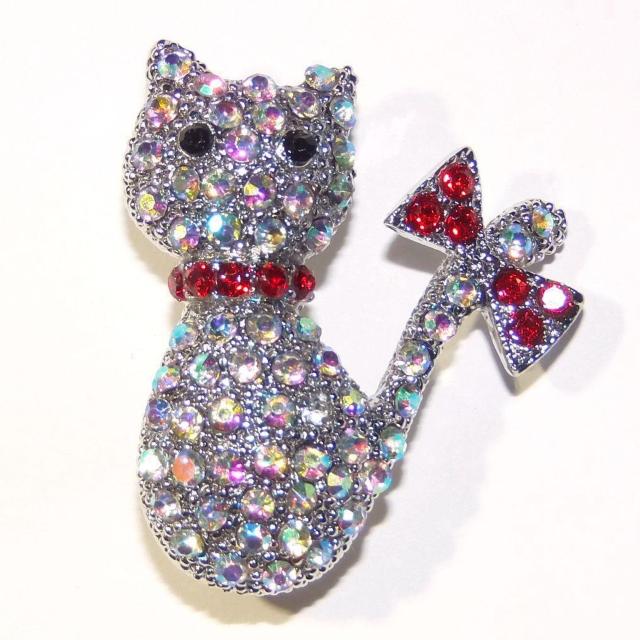 猫 ネコ ねこ ラインストーン リボン ブローチ ピンブローチ バッジ ピンバッジ ラペルピン < 女性アクセサリー/時計  猫 ネコ ねこ ラインストーン リボン ブローチ ピンブローチ バッジ ピンバッジ ラペルピン  < 女性アクセサリー/時計の