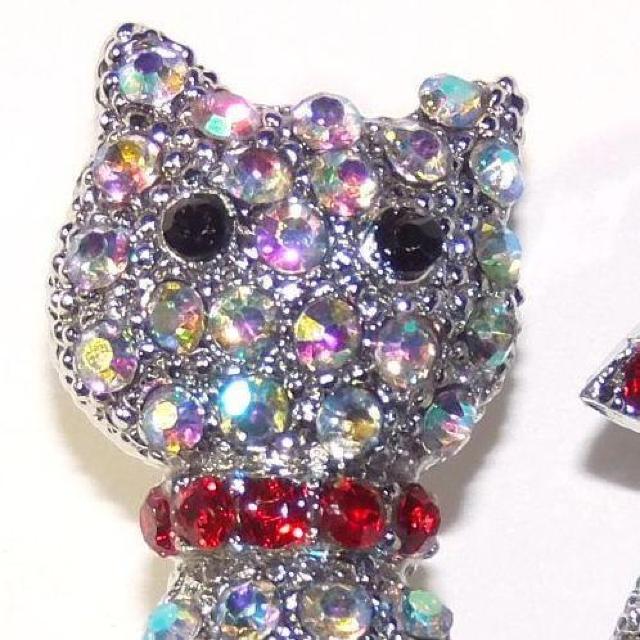 猫 ネコ ねこ ラインストーン リボン ブローチ ピンブローチ バッジ ピンバッジ ラペルピン < 女性アクセサリー/時計  猫 ネコ ねこ ラインストーン リボン ブローチ ピンブローチ バッジ ピンバッジ ラペルピン < 女性アクセサリー/時計の
