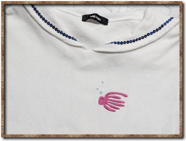 ネネット 刺繍&スパンコール付きセーラー襟カットソー 白 < ブランド  ネネット 刺繍&スパンコール付きセーラー襟カットソー 白 < ブランドの