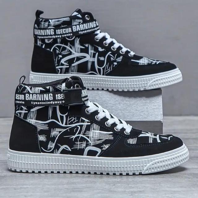 爆ヤス価格3290円★メンズハイトップスケートシューズ 快適なノンスリップカジュアルレースアップスニーカー26.5 黒×白 < 男性ファッション  爆ヤス価格3290円★メンズハイトップスケートシューズ 快適なノンスリップカジュアルレースアップスニーカー26.5 黒×白 < 男性ファッションの