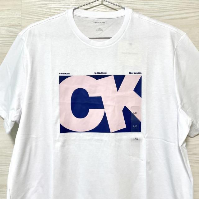 カルバンクラインジーンズ Tシャツ L 半袖 プリント コットン 白 ホワイト < 男性ファッション カルバンクラインジーンズ Tシャツ L 半袖 プリント コットン 白 ホワイト < 男性ファッションの