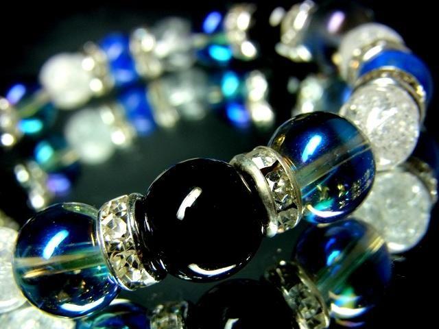 オニキス§ブルーオーラ10ミリ§クラック水晶ラピスラズリ8ミリ金ロンデル < 女性アクセサリー/時計  オニキス§ブルーオーラ10ミリ§クラック水晶ラピスラズリ8ミリ金ロンデル < 女性アクセサリー/時計の