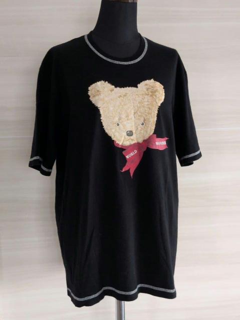 WONDERFUL WORLD■ワンダフルワールド■リボンクマ 顔クマ プリント柄Tシャツ■裏側肩部分難有り < ブランド  WONDERFUL WORLD■ワンダフルワールド■リボンクマ 顔クマ プリント柄Tシャツ■裏側肩部分難有り < ブランドの