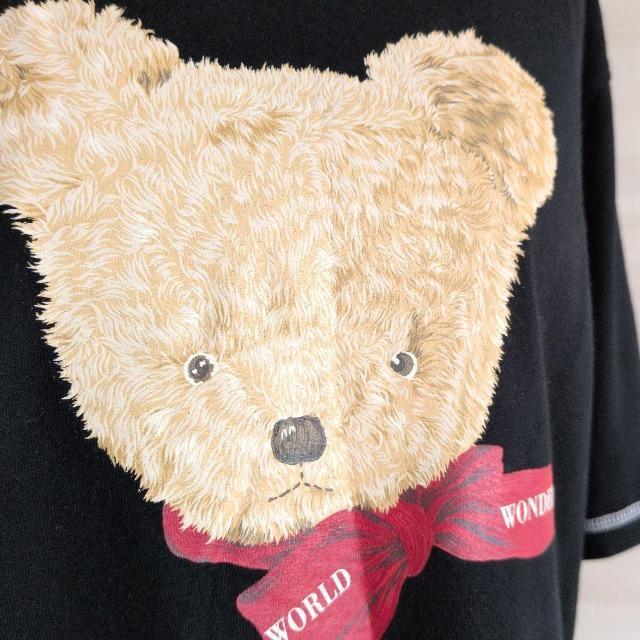 WONDERFUL WORLD■ワンダフルワールド■リボンクマ 顔クマ プリント柄Tシャツ■裏側肩部分難有り < ブランド  WONDERFUL WORLD■ワンダフルワールド■リボンクマ 顔クマ プリント柄Tシャツ■裏側肩部分難有り < ブランドの