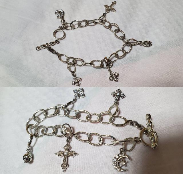 正規 ローリーロドキン mixアイコンチャームブレスレット SV クレセントムーン ゴシッククロス スカル 保証書有 < ブランド 正規 ローリーロドキン mixアイコンチャームブレスレット SV クレセントムーン ゴシッククロス スカル 保証書有 < ブランドの