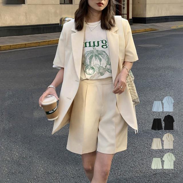送料無料 新品 半袖ジャケット ショートパンツ セット夏 < 女性ファッション  送料無料 新品 半袖ジャケット ショートパンツ セット夏  < 女性ファッションの