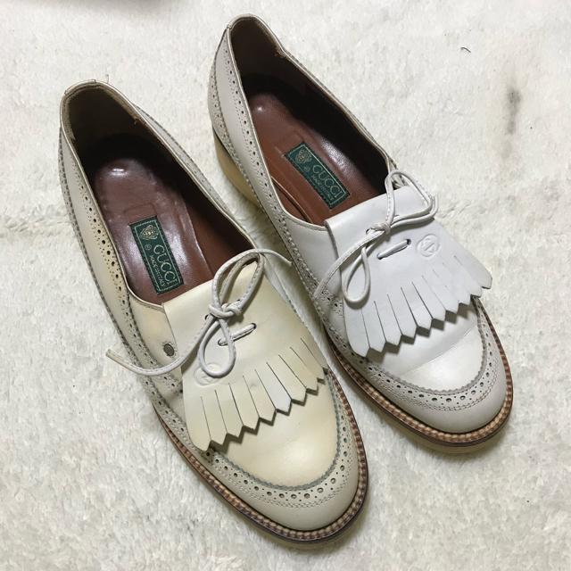 激レア オールドグッチ ウイングチップ ゴルフシューズ 37 24cm 白 < ブランド  激レア オールドグッチ ウイングチップ ゴルフシューズ 37 24cm 白  < ブランドの