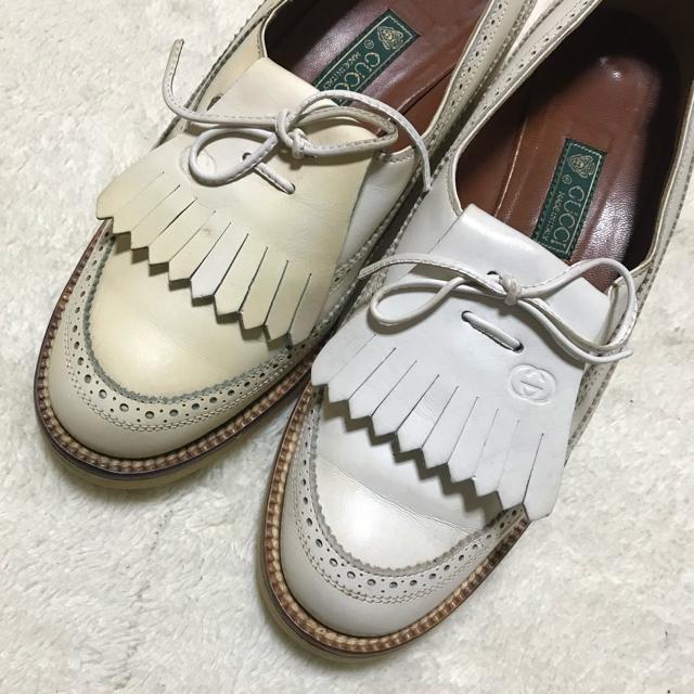 激レア オールドグッチ ウイングチップ ゴルフシューズ 37 24cm 白 < ブランド  激レア オールドグッチ ウイングチップ ゴルフシューズ 37 24cm 白 < ブランドの