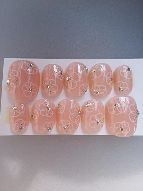 ジェルネイル.ナチュラルピンクベージュ&花柄.ストーン.ショート < 香水/コスメ/ネイル  ジェルネイル.ナチュラルピンクベージュ&花柄.ストーン.ショート  < 香水/コスメ/ネイルの