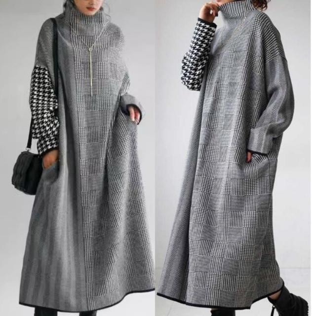 ニット セーター 千鳥柄切り替え チェック柄 ロングワンピース 大きいサイズ < 女性ファッション ニット セーター 千鳥柄切り替え チェック柄 ロングワンピース 大きいサイズ < 女性ファッションの