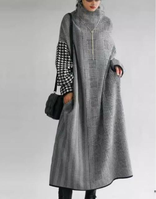 ニット セーター 千鳥柄切り替え チェック柄 ロングワンピース 大きいサイズ < 女性ファッション ニット セーター 千鳥柄切り替え チェック柄 ロングワンピース 大きいサイズ < 女性ファッションの