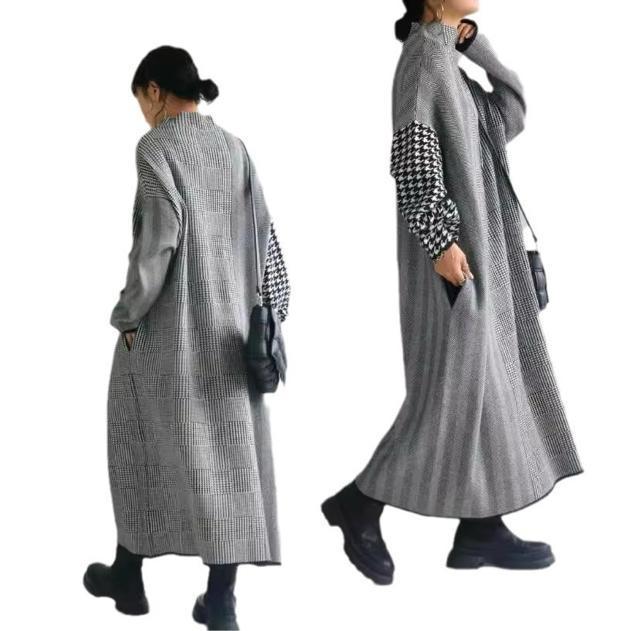 ニット セーター 千鳥柄切り替え チェック柄 ロングワンピース 大きいサイズ < 女性ファッション ニット セーター 千鳥柄切り替え チェック柄 ロングワンピース 大きいサイズ < 女性ファッションの
