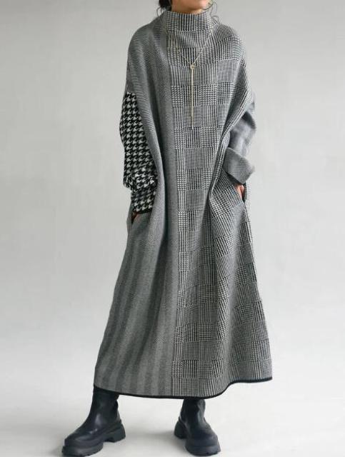ニット セーター 千鳥柄切り替え チェック柄 ロングワンピース 大きいサイズ < 女性ファッション ニット セーター 千鳥柄切り替え チェック柄 ロングワンピース 大きいサイズ < 女性ファッションの