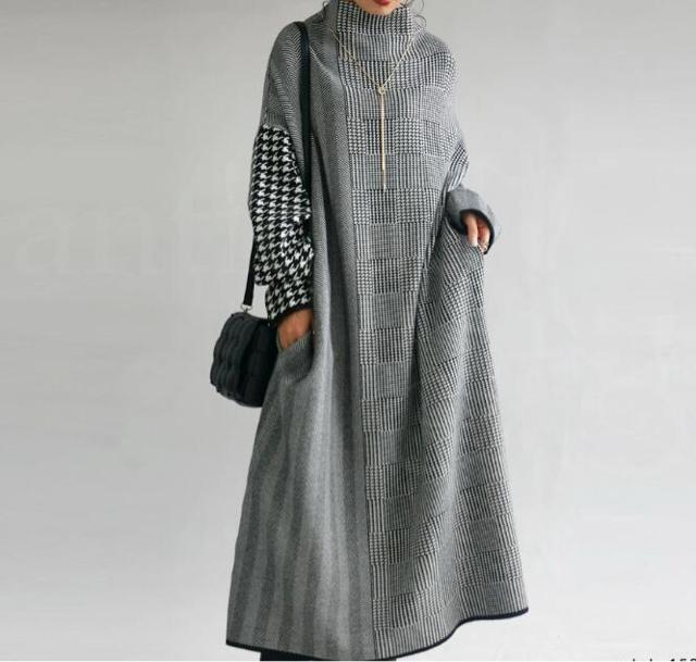 ニット セーター 千鳥柄切り替え チェック柄 ロングワンピース 大きいサイズ < 女性ファッション ニット セーター 千鳥柄切り替え チェック柄 ロングワンピース 大きいサイズ < 女性ファッションの