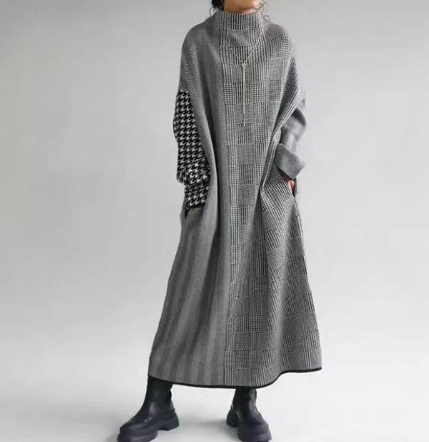 ニット セーター 千鳥柄切り替え チェック柄 ロングワンピース 大きいサイズ < 女性ファッション ニット セーター 千鳥柄切り替え チェック柄 ロングワンピース 大きいサイズ < 女性ファッションの